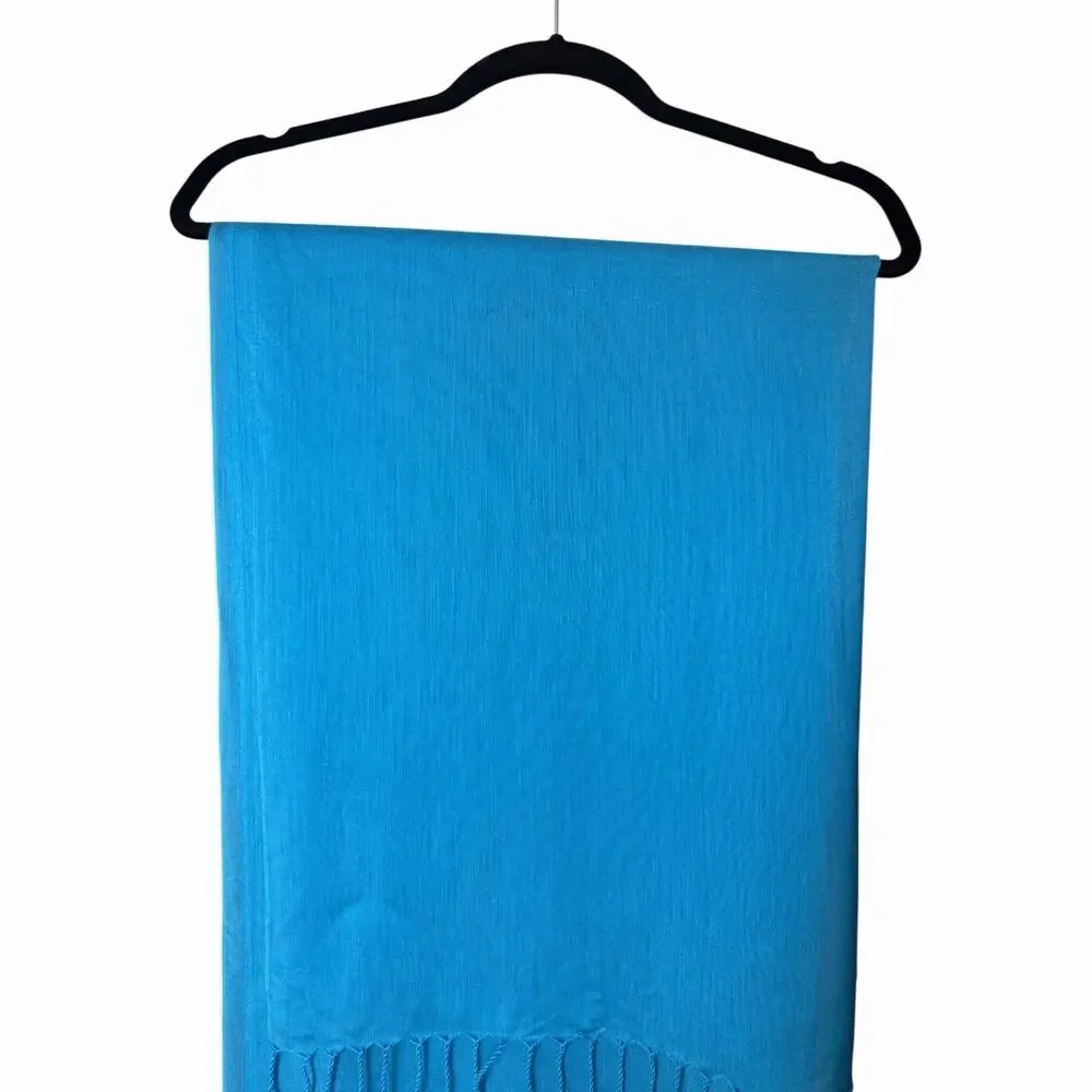 Handmade Turquoise Blue Sheer Fringe Scarf Lightweight Shawl Wrap Boho Style